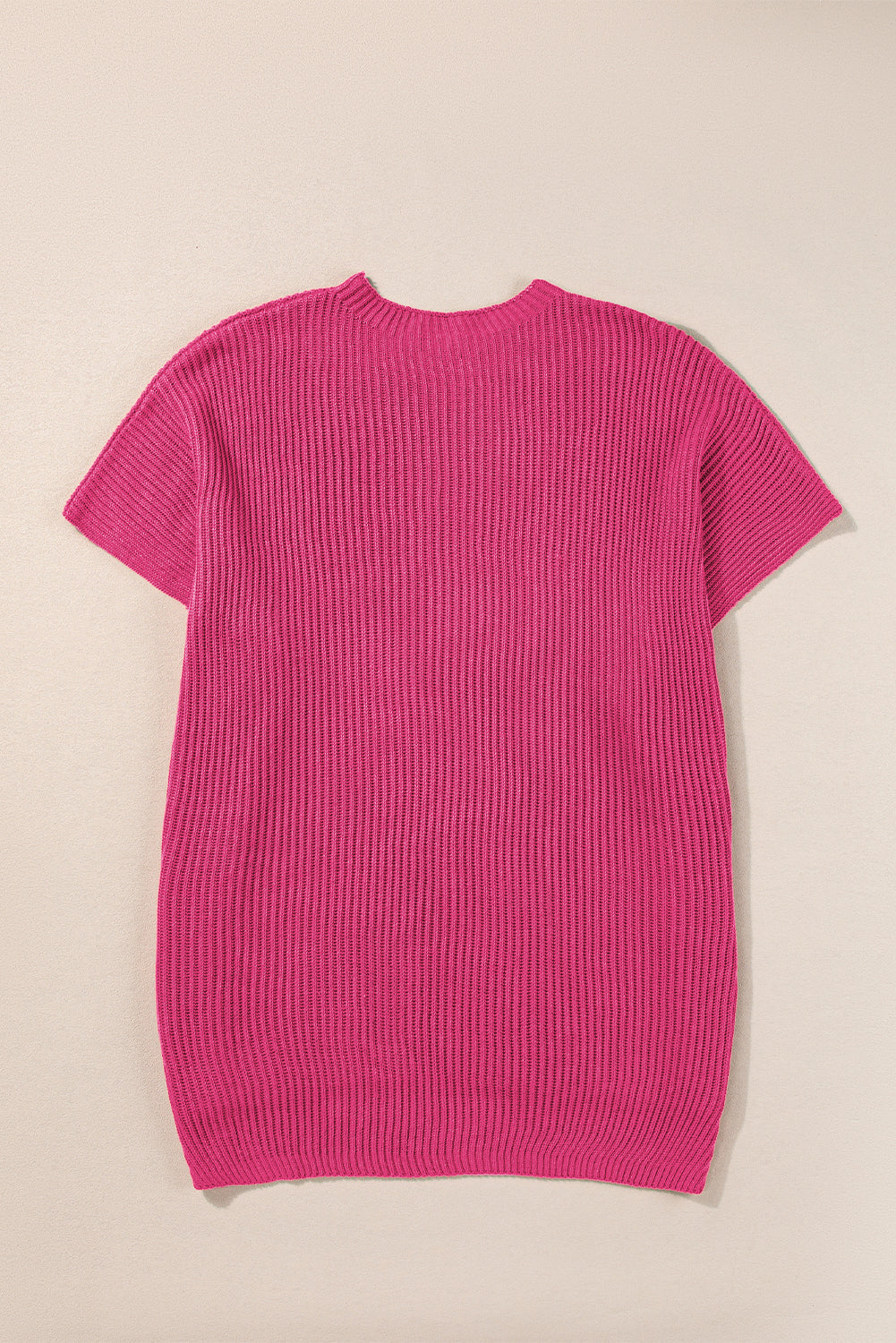 Rose Red Side Slit Short Sleeve Oversized Sweater