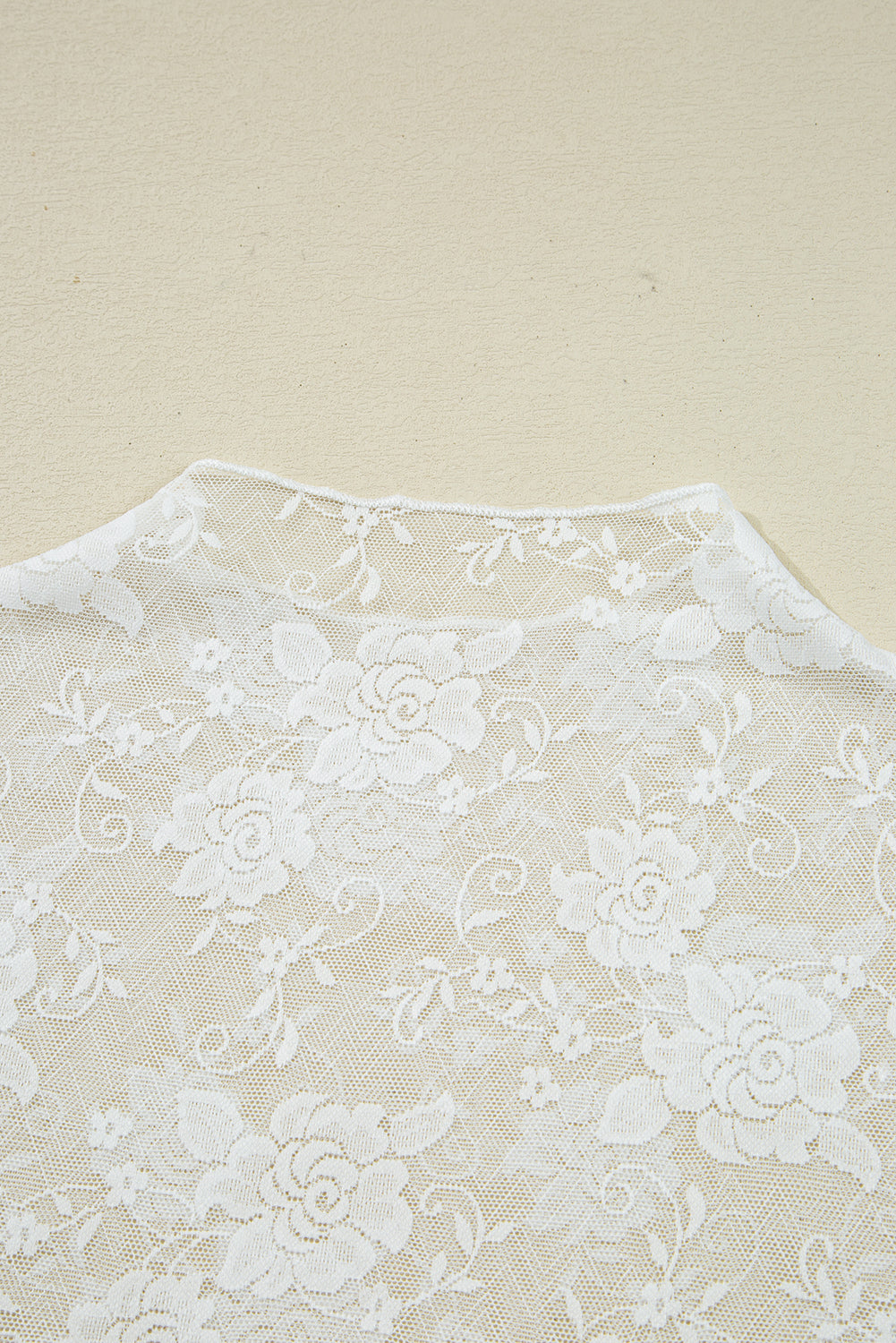 Black Mock Neck Floral Lace Mesh Long Sleeve Top