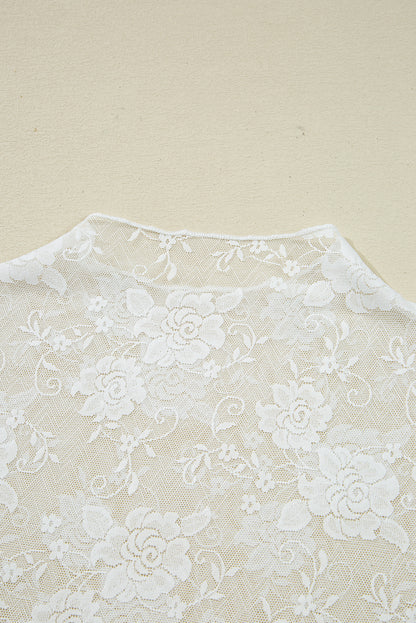 Black Mock Neck Floral Lace Mesh Long Sleeve Top