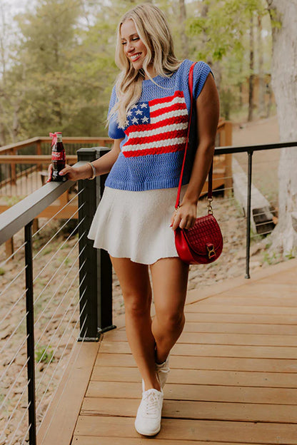 White Flag Graphic Short Sleeve Sweater Top