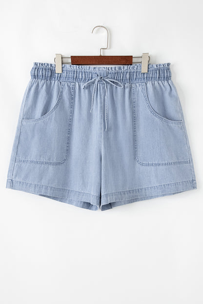 Beau Blue Pocketed Drawstring Plus Size Denim Shorts