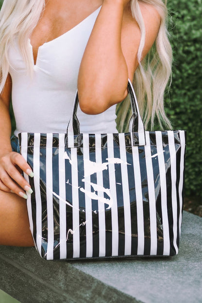 Rainbow Glossy Striped Vinyl Large Tote Bag