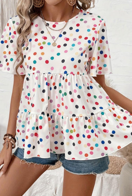 Polka Dot Keyhole Babydoll Top