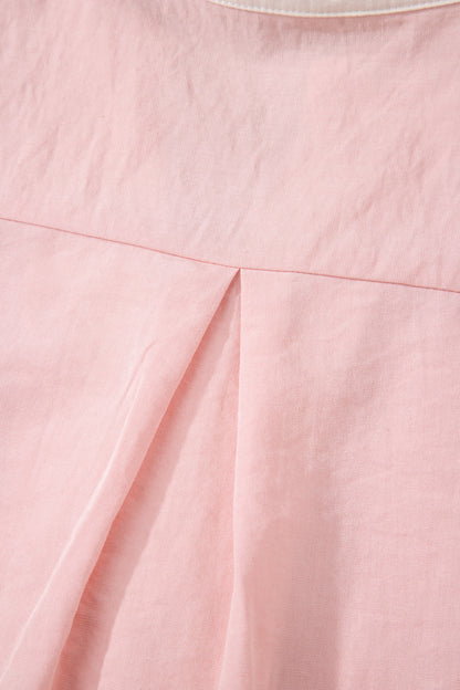 Canton Scallop Color Block Trim Puff Sleeve Mini Dress