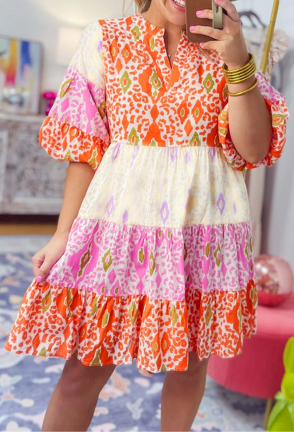 Bright Leopard Tiered Dress