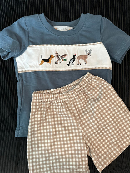 Embroidered Plaid Hunting Sets