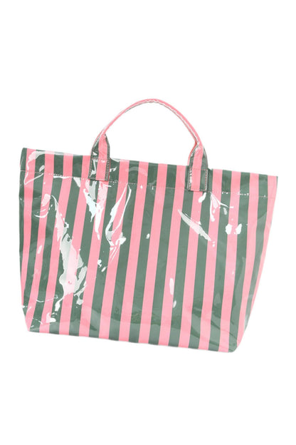 Rainbow Glossy Striped Vinyl Large Tote Bag