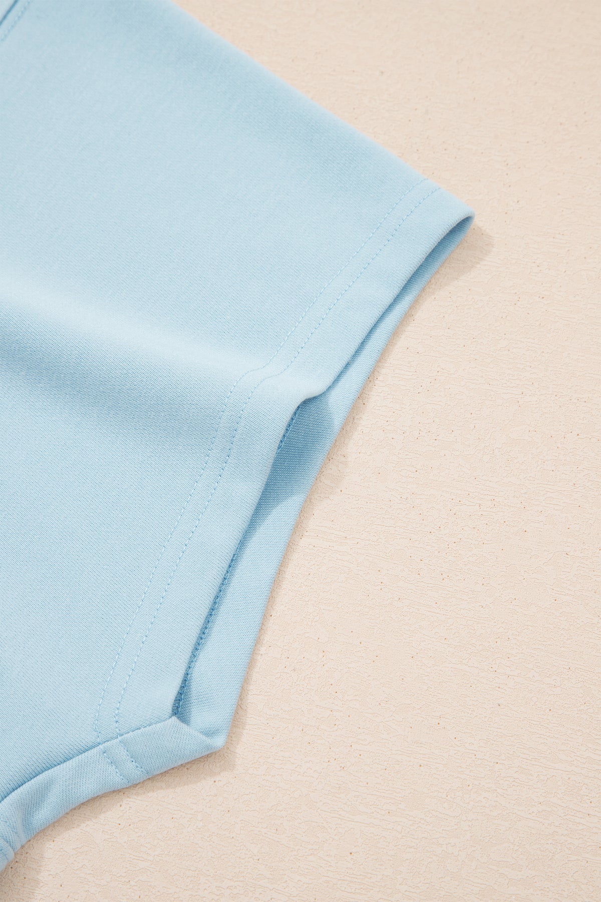 Clearly Aqua Solid Color Ribbed Trim Short Sleeve Top Drawstring Loose Pants 2pcs Outfit