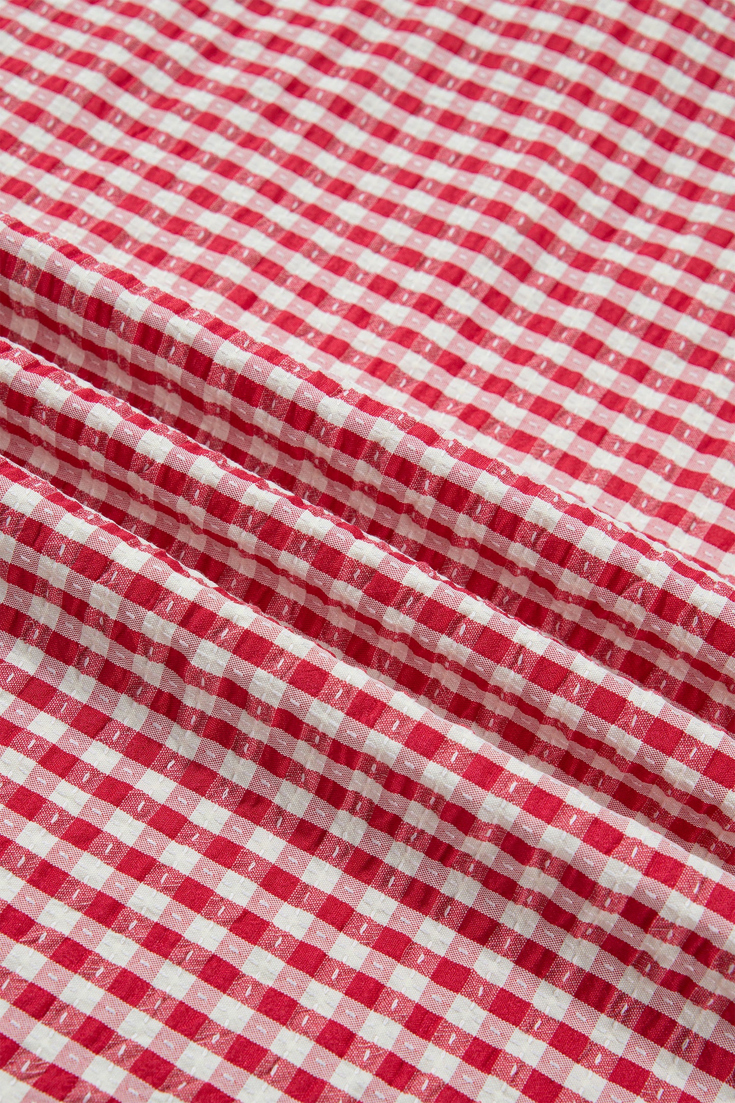 Red Plaid Short Sleeve Colorblock Trim Split Neck Blouse