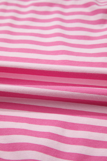 Pink Stripe Cap Sleeve Tee Elastic Waist Shorts 2pcs Outfit