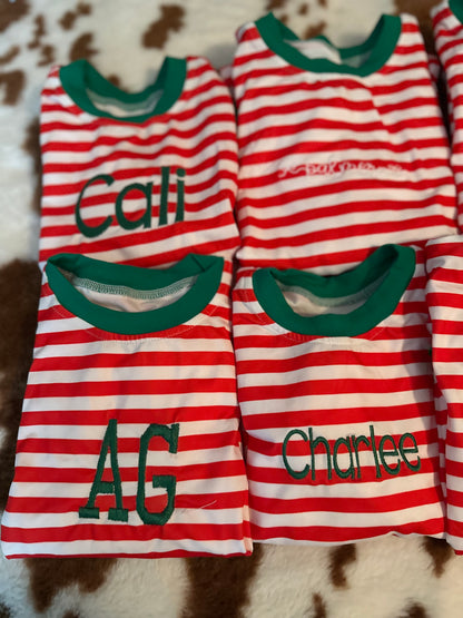 Striped Embroidered Christmas Pajamas