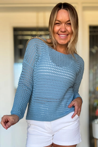 Myosotis Carlotta Wide Neck Crochet Sweater