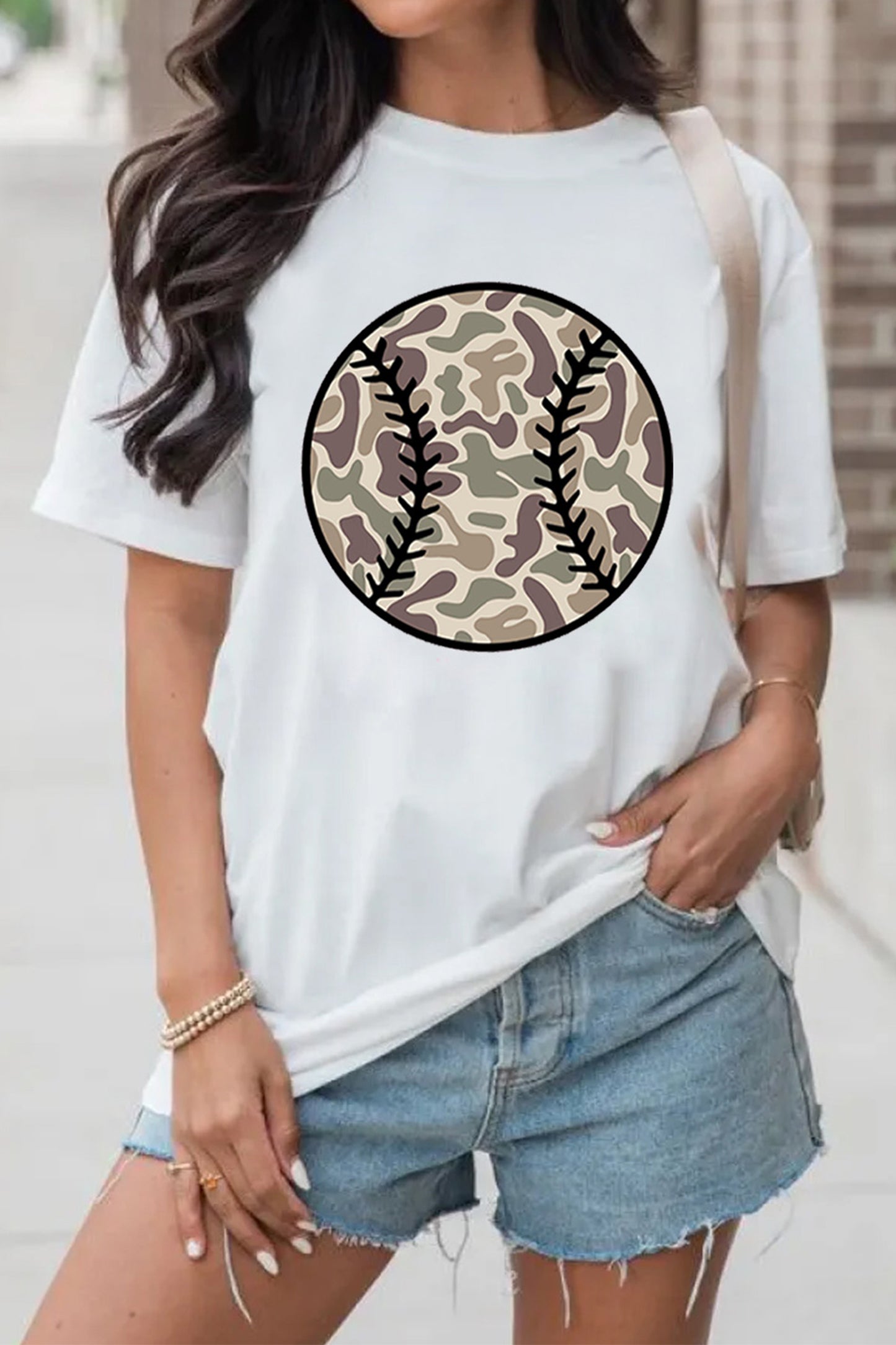 White Camouflage Baseball Womens Casual Tee