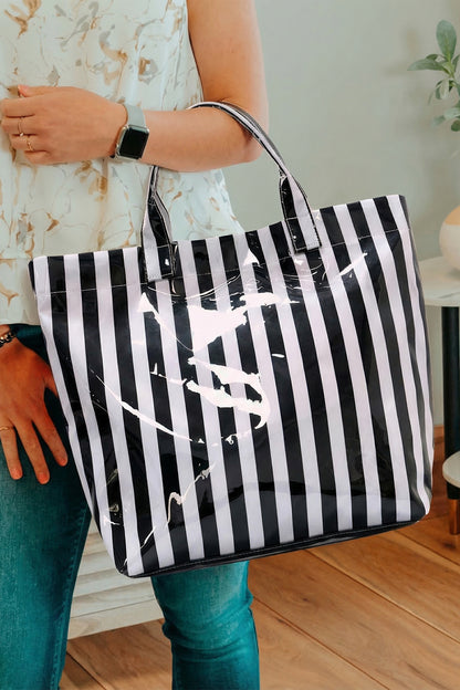 Rainbow Glossy Striped Vinyl Large Tote Bag