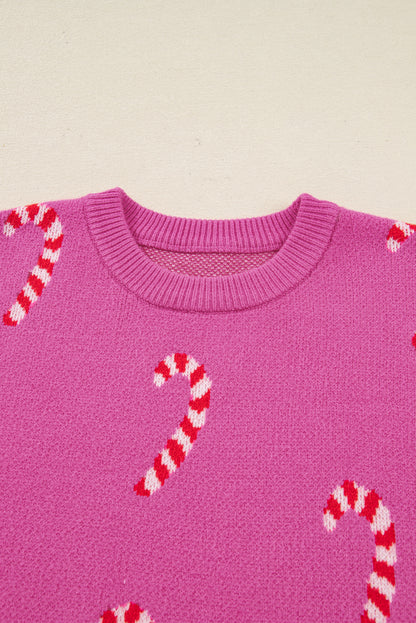 Sachet Pink Christmas Candy Cane Drop Shoulder Sweater