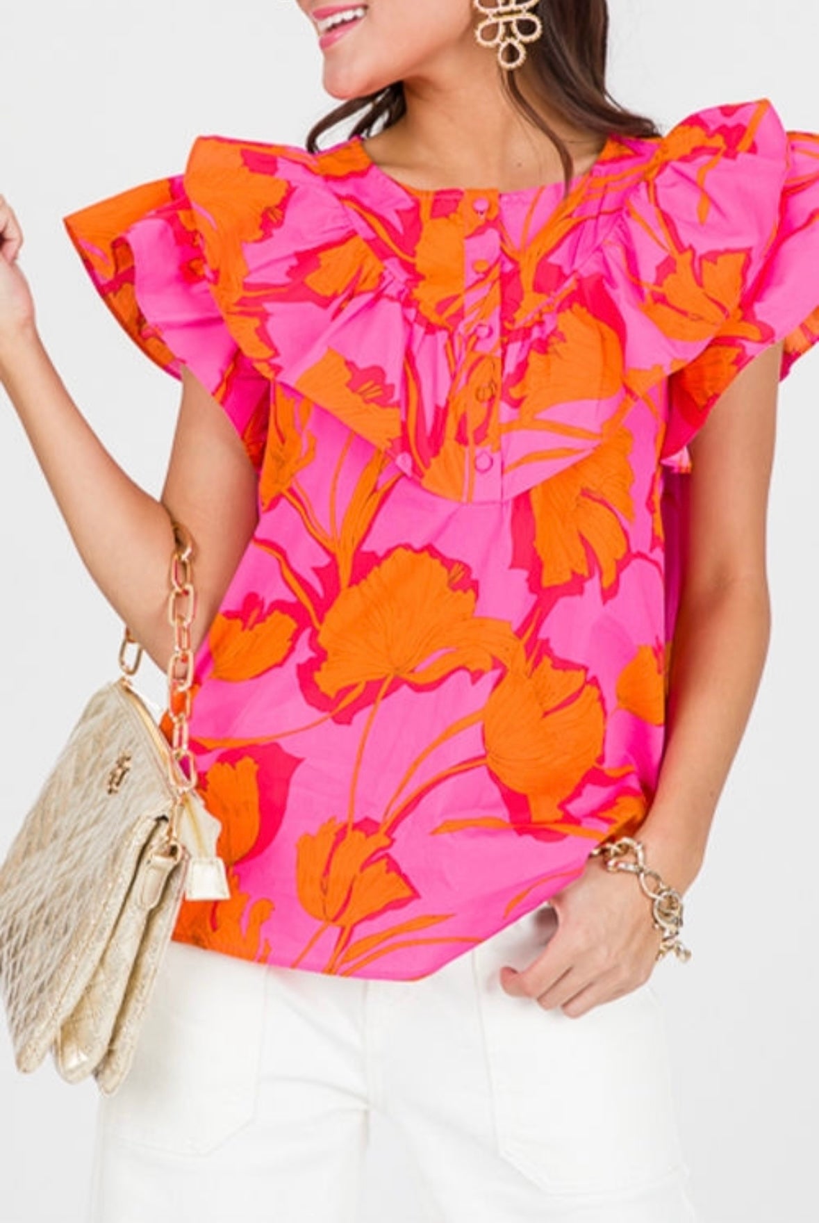 Boho Abstract Ruffled Blouse