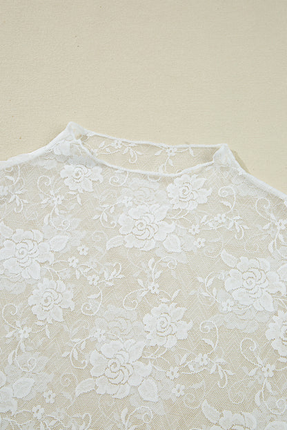 Black Mock Neck Floral Lace Mesh Long Sleeve Top