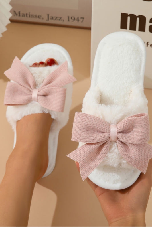 Fluffy Bow Slippers