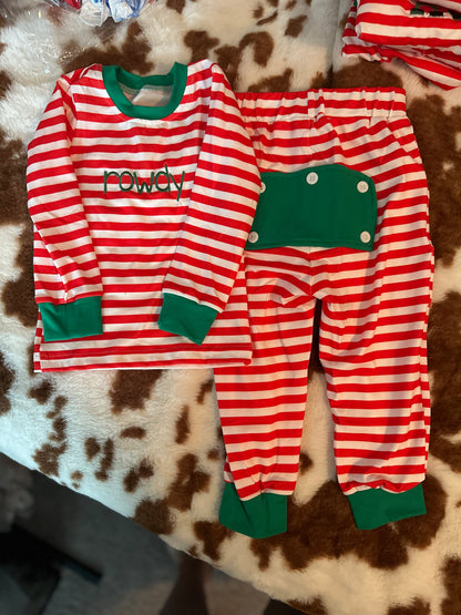 Striped Embroidered Christmas Pajamas