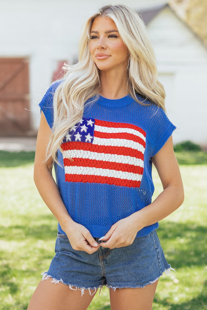 White Flag Graphic Short Sleeve Sweater Top