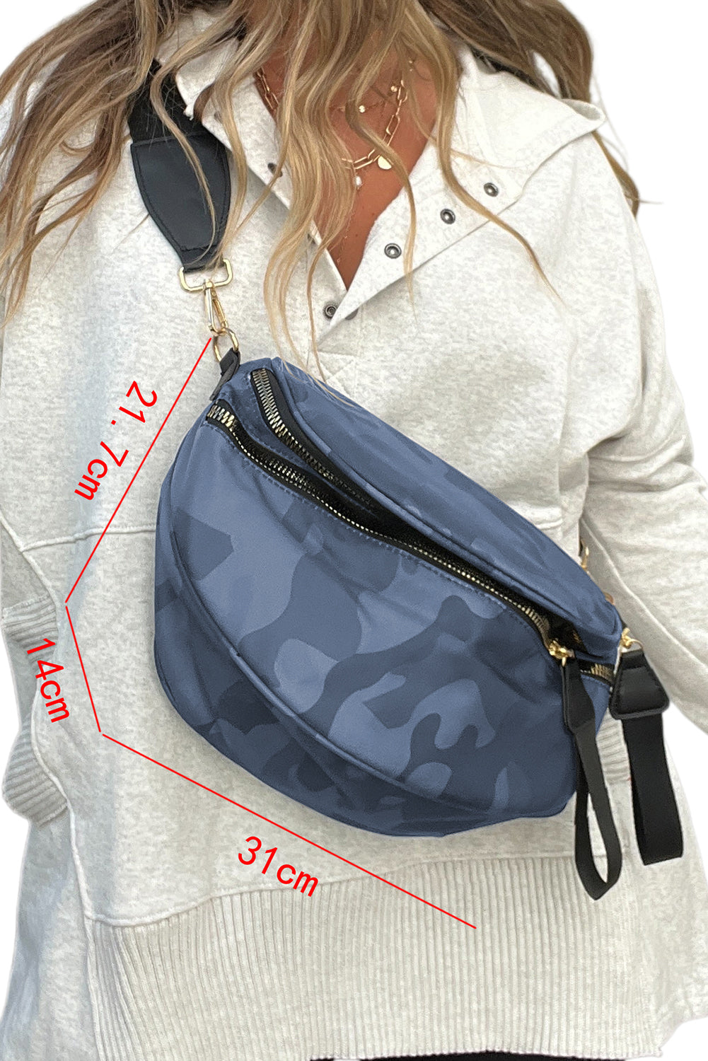 White Camouflage Print Double Zipper Crossbody Bag
