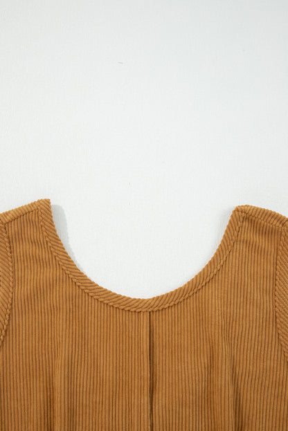 Beige Corduroy Exposed Seam Sleeveless Mini Dress
