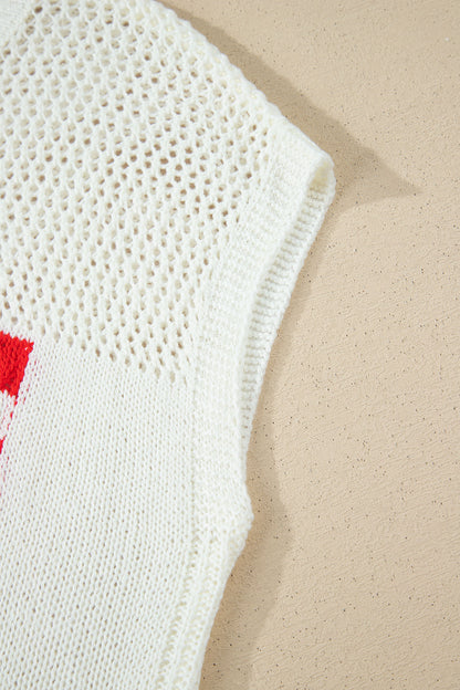White Flag Graphic Short Sleeve Sweater Top