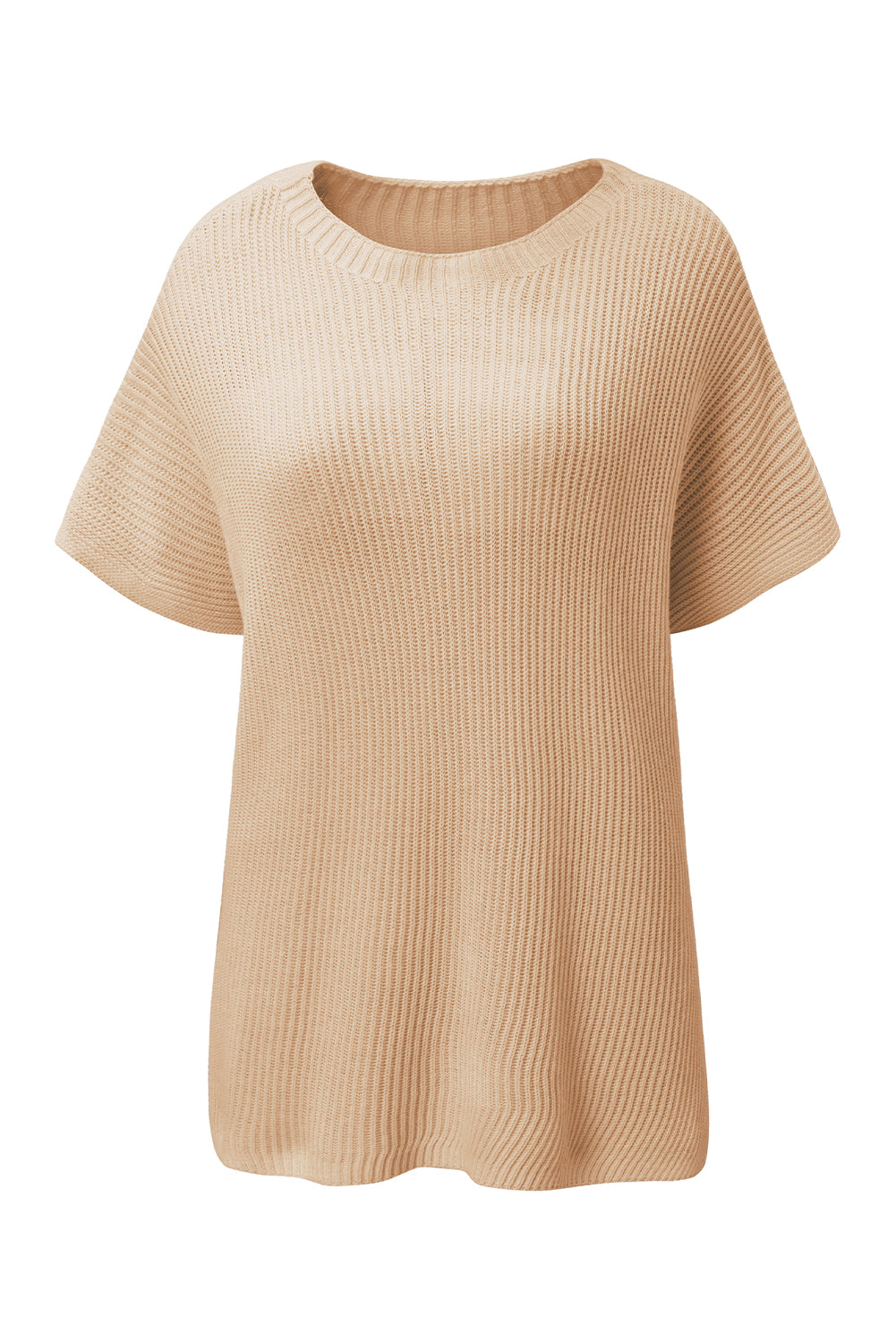 Rose Red Side Slit Short Sleeve Oversized Sweater