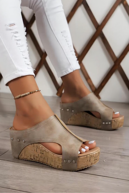 Studded Wedge Slingback Sandals