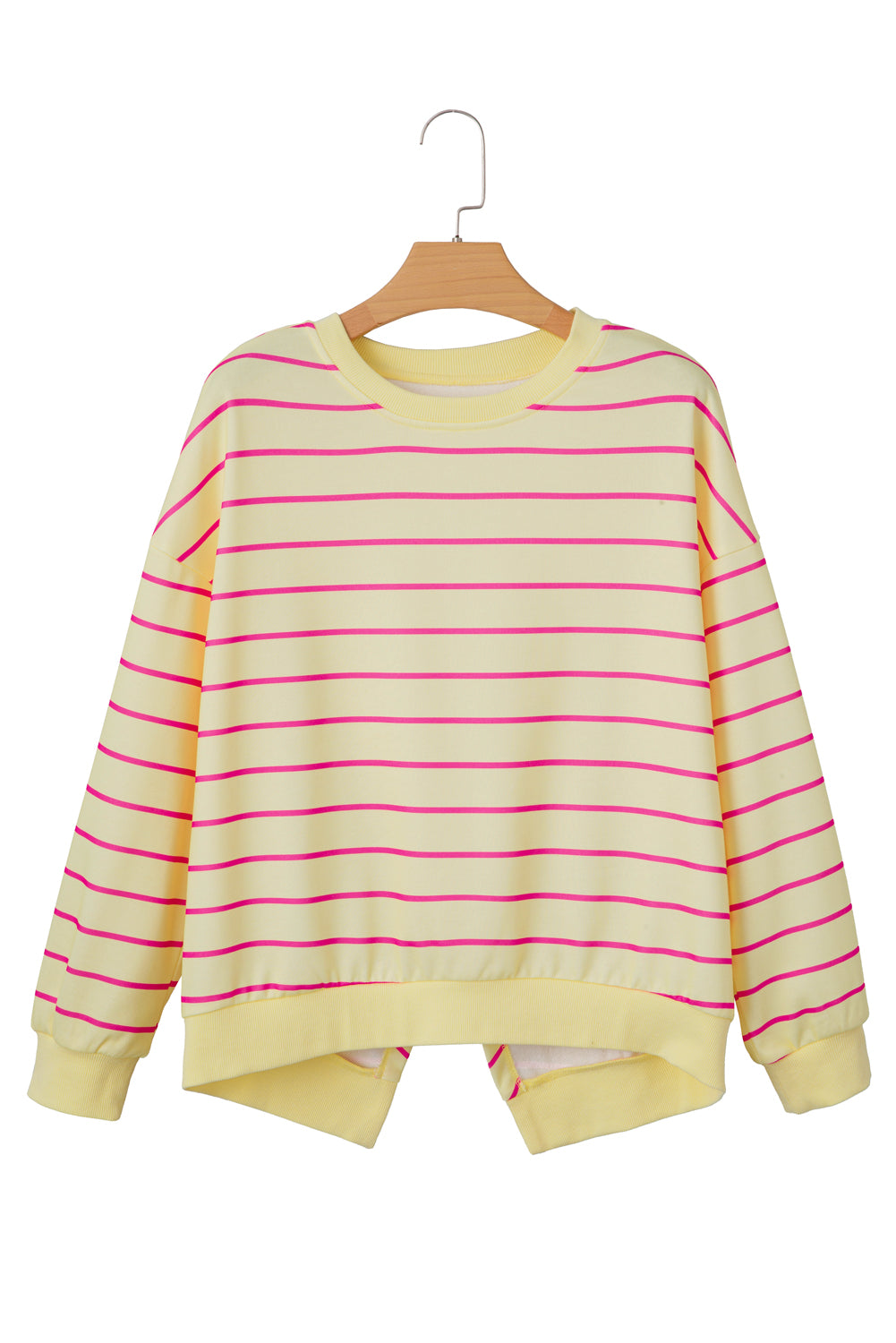 Blue Striped Overlap Detail Drop Shoulder Pullover Sweatshirt