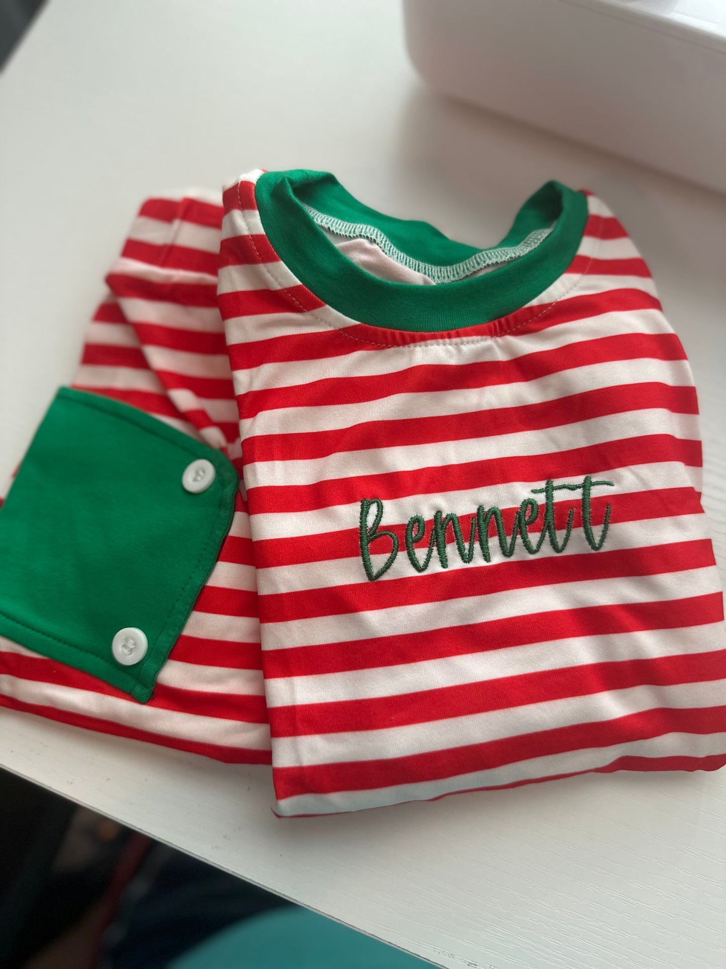 Striped Embroidered Christmas Pajamas