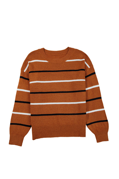 Multicolour Striped Ribbed Edge Drop Shoulder Sweater