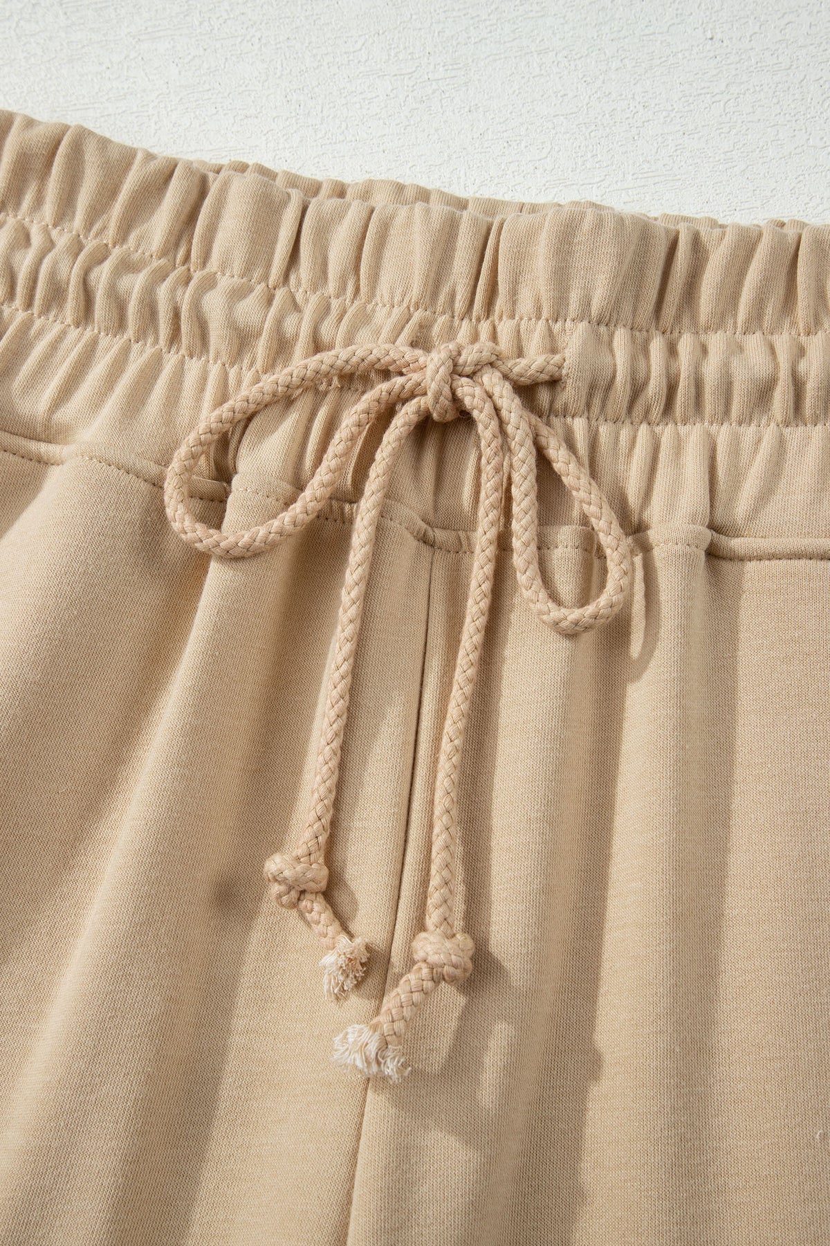 Light Pink Solid Color Loose Tee Drawstring Wide Leg Pants 2pcs Outfit