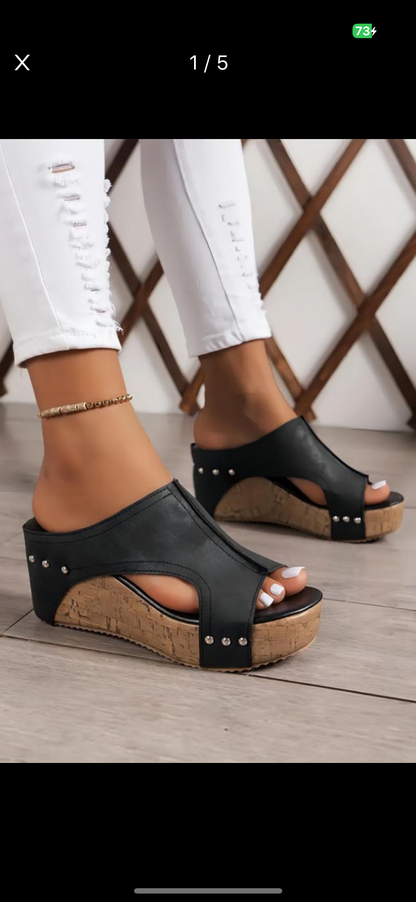 Studded Wedge Slingback Sandals