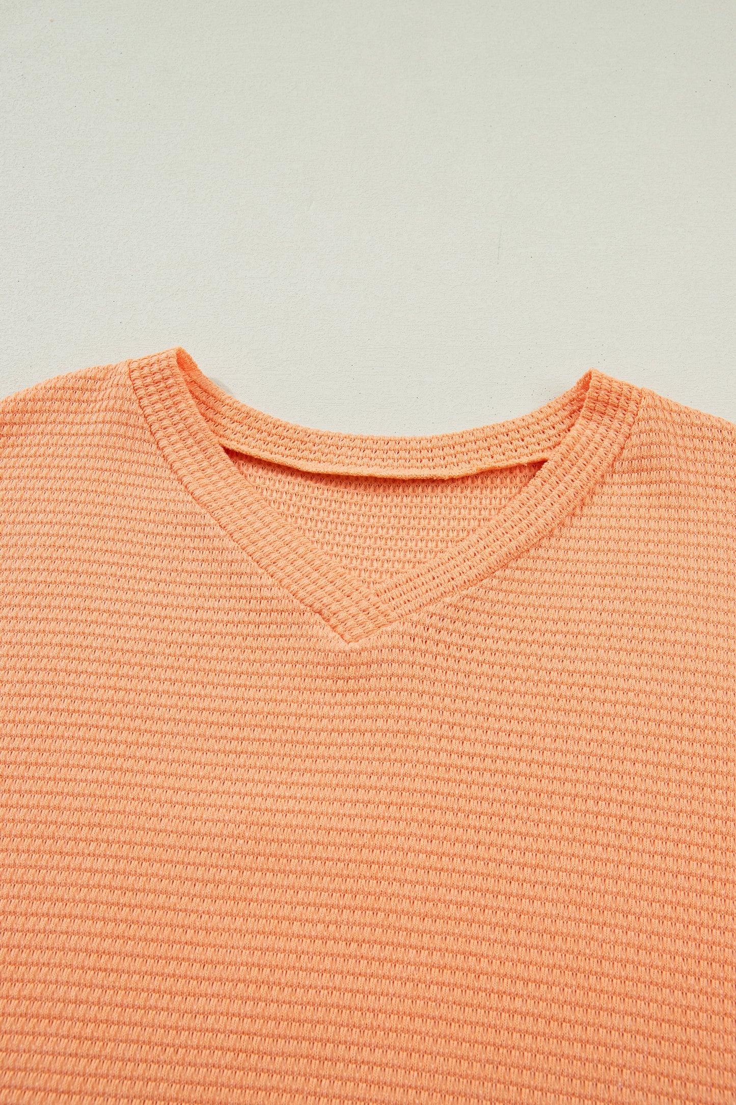 Strawberry Pink Waffle V Neck Short Sleeve Knit Top