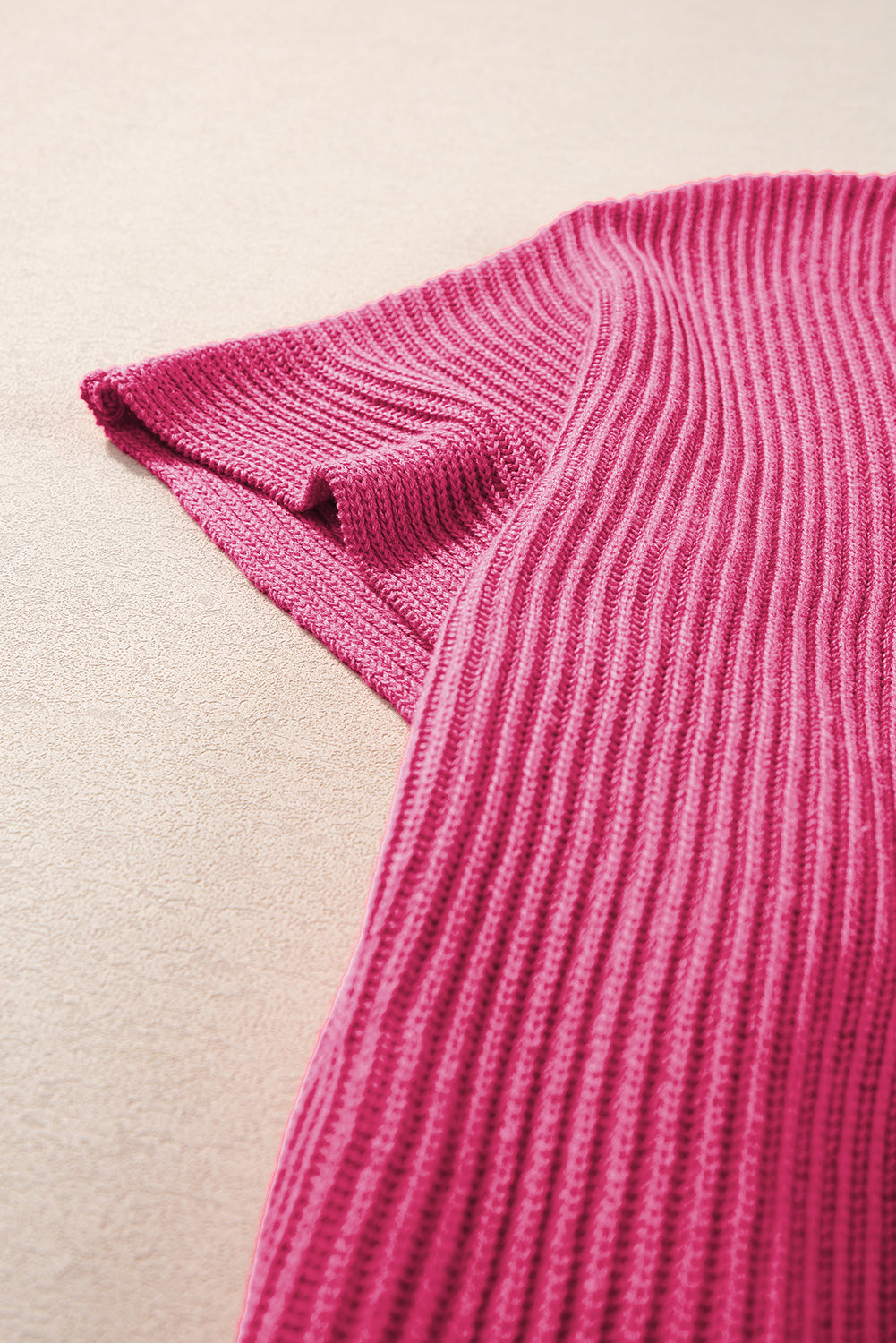 Rose Red Side Slit Short Sleeve Oversized Sweater