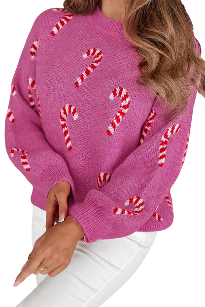 Sachet Pink Christmas Candy Cane Drop Shoulder Sweater