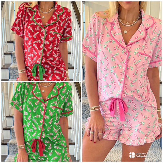 Candy Cane Print Pajama Sets