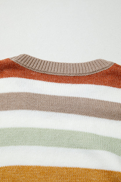 Multicolour Striped Colorblock Drop Shoulder Plus Size Sweater