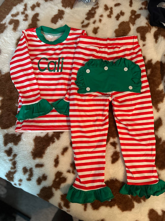 Striped Embroidered Christmas Pajamas
