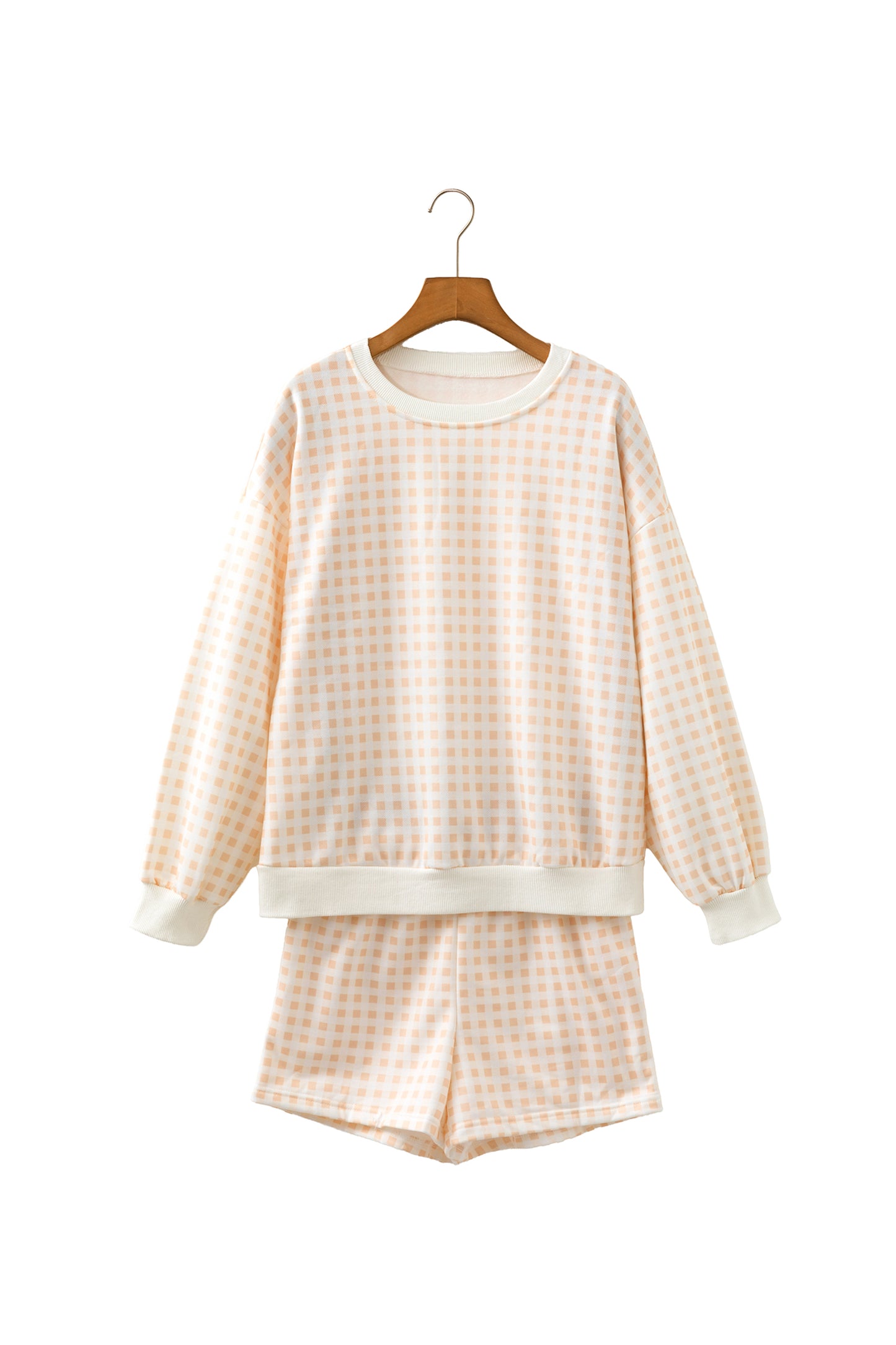 Sky Blue Plaid Baggy Pullover Drawstring Casual Shorts 2pcs Outfit