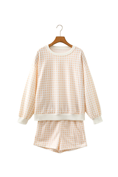 Sky Blue Plaid Baggy Pullover Drawstring Casual Shorts 2pcs Outfit