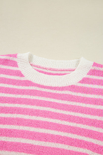 Multicolour Colorblock Striped Patchwork Dolman Sleeve Slit Sweater