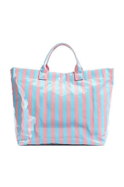 Rainbow Glossy Striped Vinyl Large Tote Bag