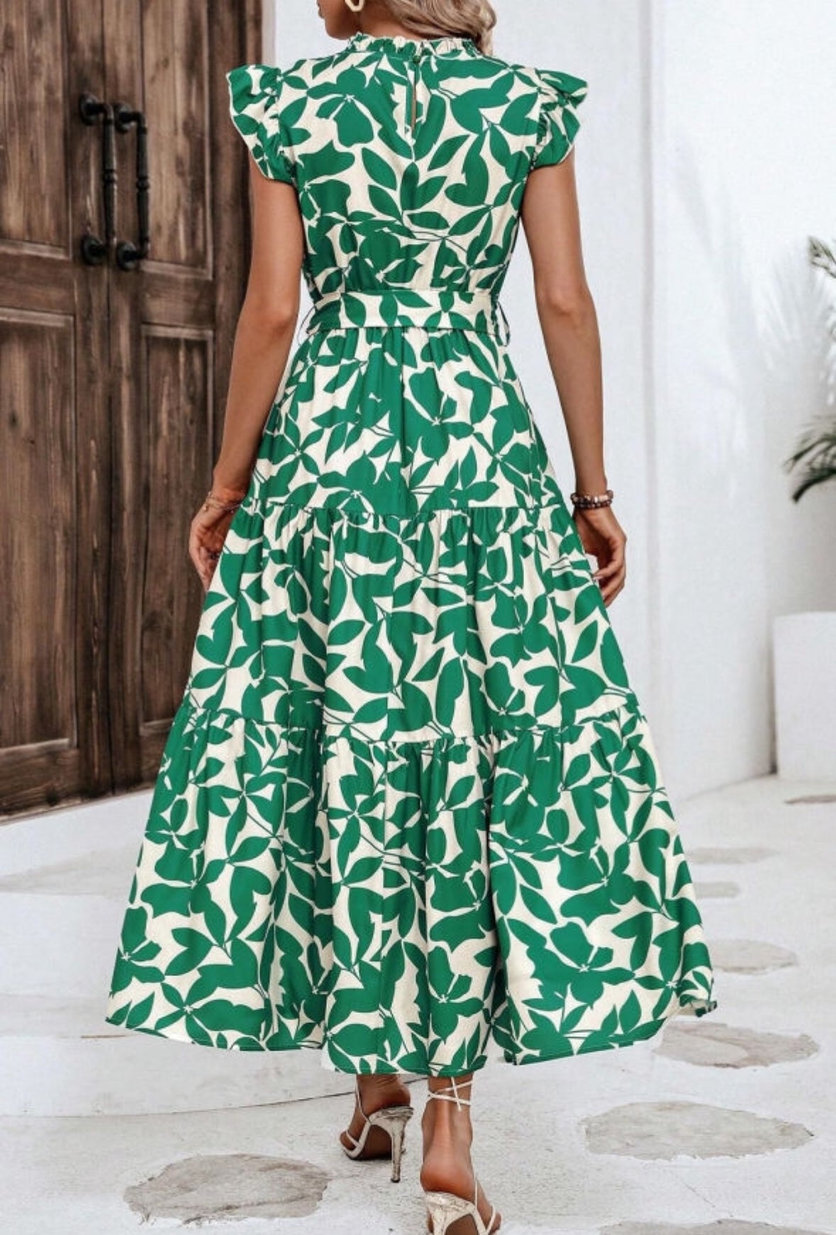 Leaf High Waist Tie Dress