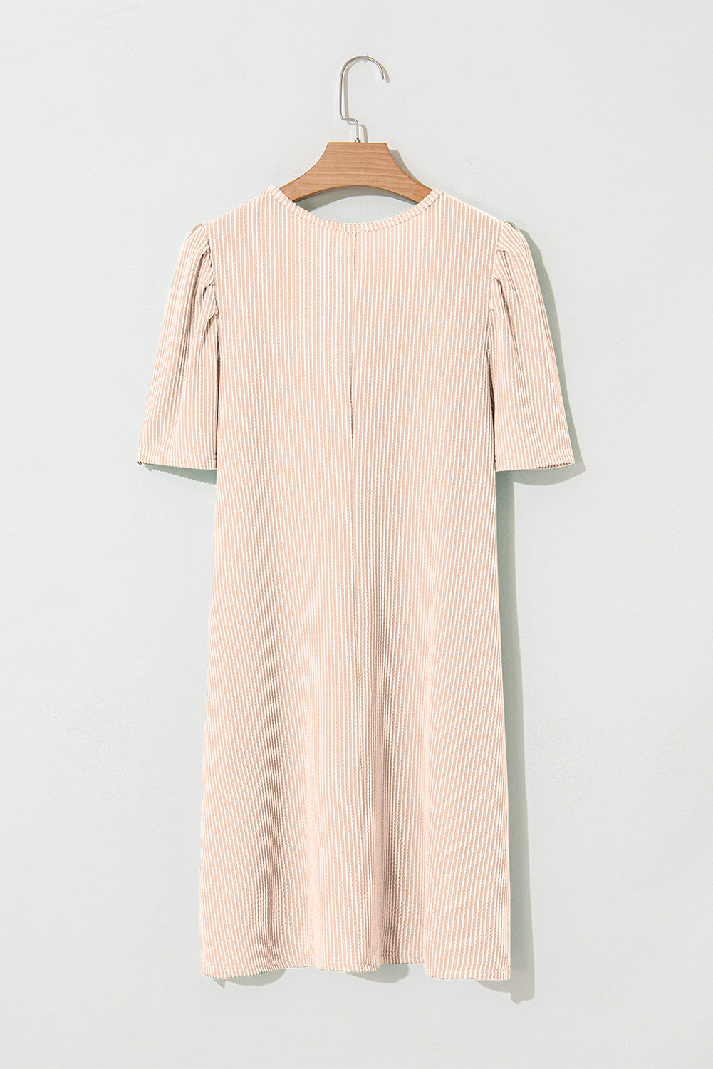 Parchment Corded Crew Neck Puff Sleeve Mini Dress