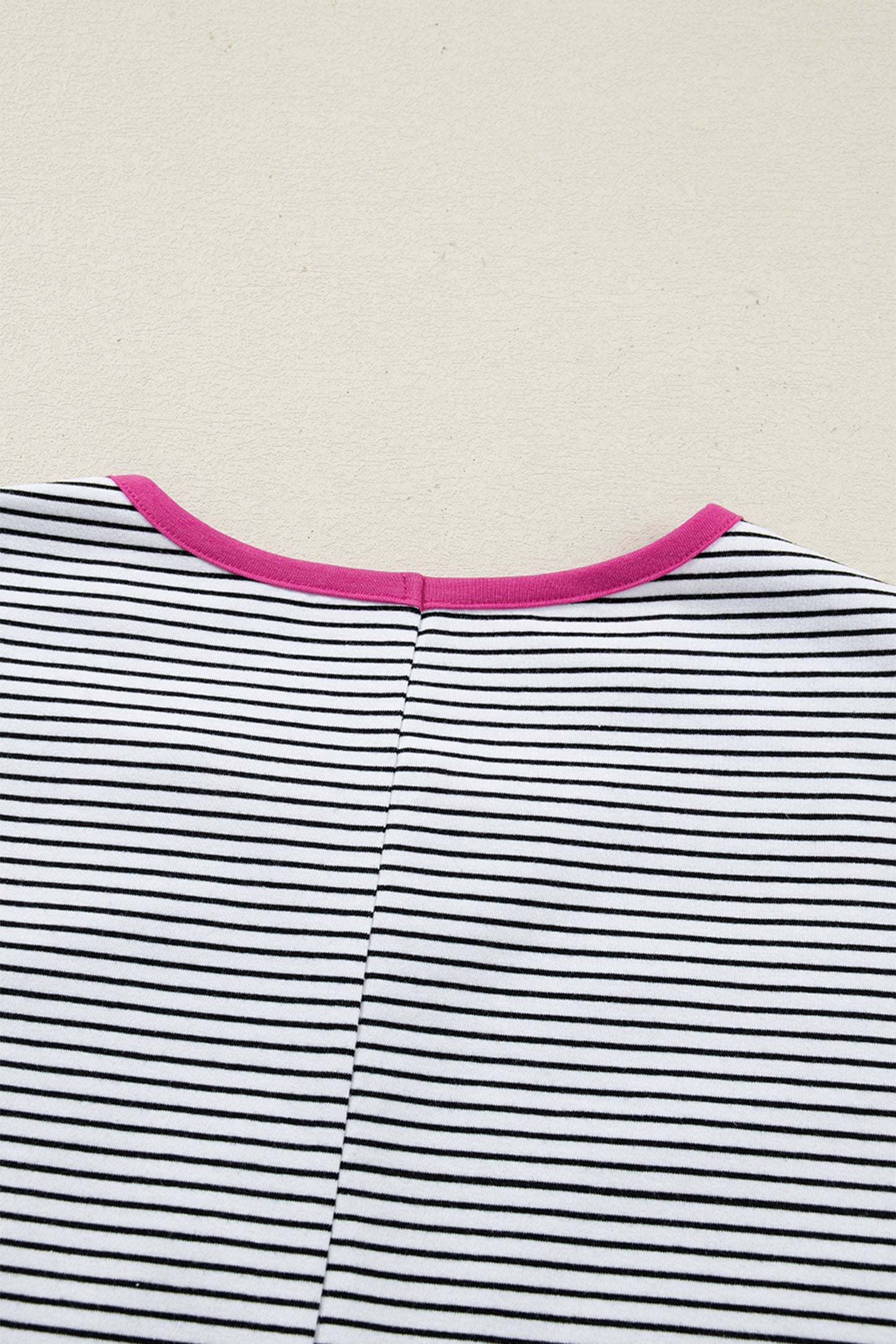 Rose Stripe Contrast Trim Round Neck Summer T Shirt