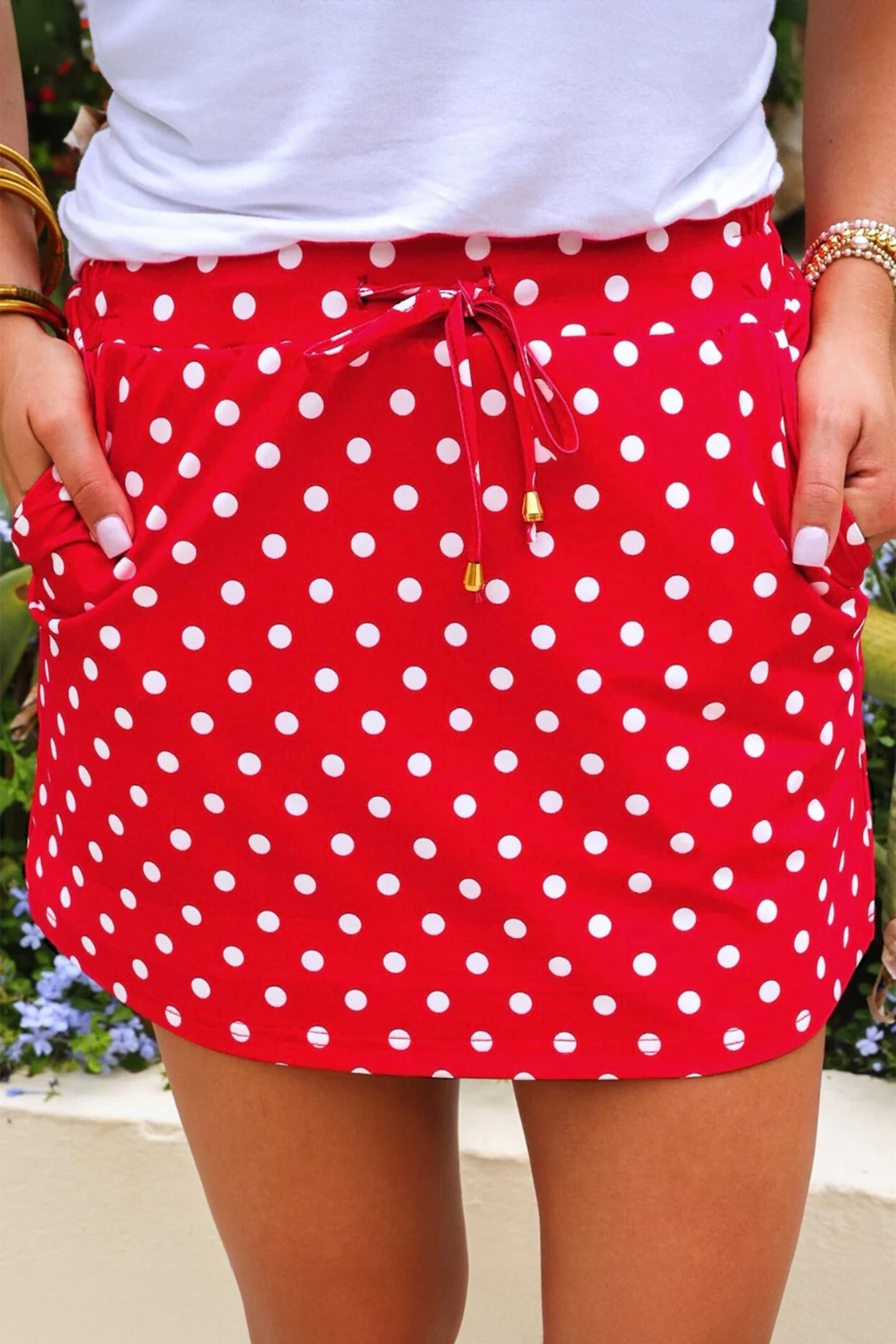 Sachet Pink Polka Dot Drawstring Casual Mini Skort