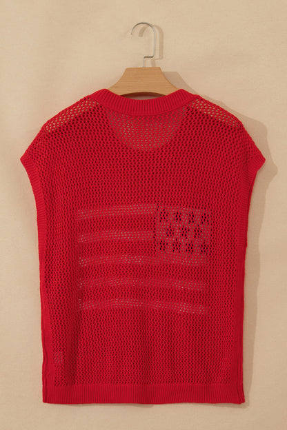 White Flag Graphic Short Sleeve Sweater Top