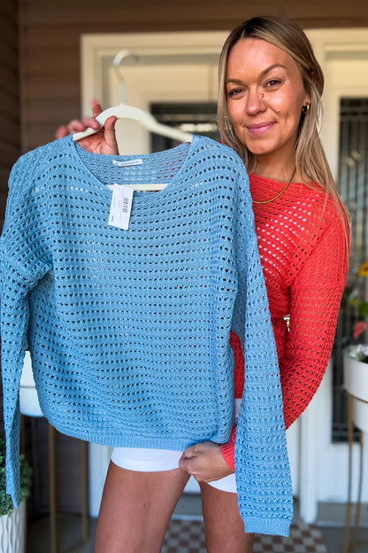 Myosotis Carlotta Wide Neck Crochet Sweater